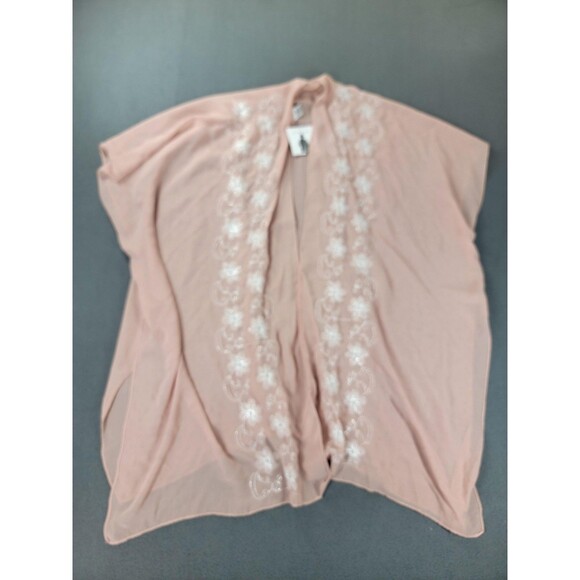 Jessica McClintock Kimono Cardigan Womens One Size Pink Sheer Floral Beaded